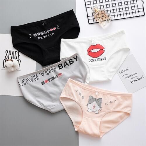 Lovely cartoon print ladies underwear, ladies mid-waist breathable bow underwear T687