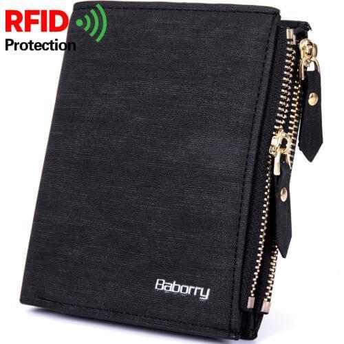 Baborry RFID Protect Men Wallet Solid Soft PU Coin purse Card Holder Short Wallets Design Slim Wallet for Men Geldbeutel Herren