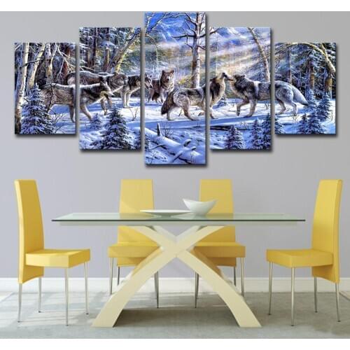 5pcs set 5d DIY Diamond Painting Cross Stitch Snow wolf Mosaic diamond round,Diamond Embroidery Crafts