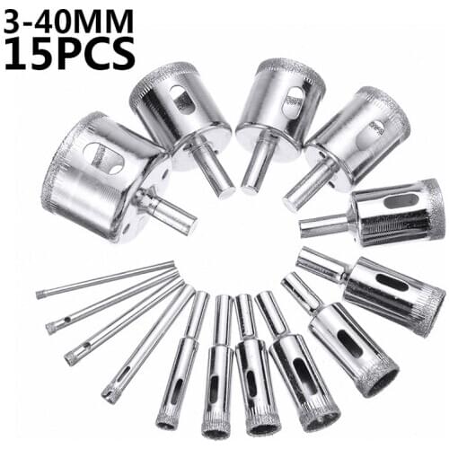 10/15pcs 3-40mm Diamond Coated Drill Bit Set Tile Marble Glass Ceramic Hole Saw Drilling Bits Power Tool