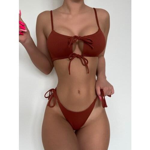 2021 New Sexy Lace Up Ribbed Brazilian Bikini Female Swimsuit Women Swimwear Two-pieces Bikini set Bather Bathing Suit Swim Lady