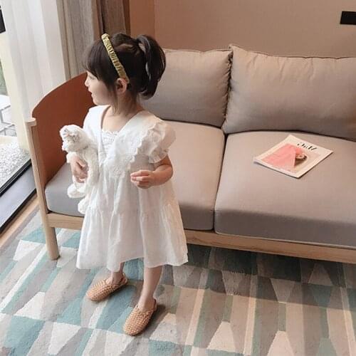 New Summer Kids Dress For Girls Cotton White Princess Dresses Short Sleeve Childrens Clothing Fashion Baby Clothes 2021