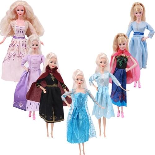 1 pcs Barbies Doll Clothes Dsiney Elsa Princess Dress Cartoon Skirt For Barbie Doll Casual Daily Wear Twins Outfit Girl`s Toy