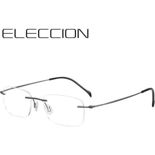 ELECCION Pure Titanium Frame Optical Rimless Glasses for Men Women NEW Square Myopia Prescription Eyeglasses Clear Eyewear 16006
