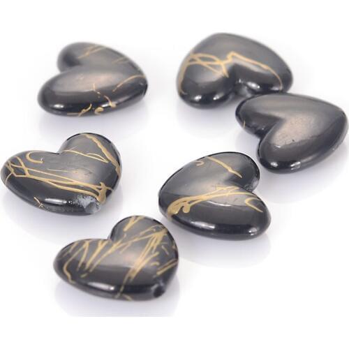 Wholesale 500x DIY Loose Beads Painted With Gold Line Drawing Heart Charm Beads For Women Bracelet Jewelry Making Accessories