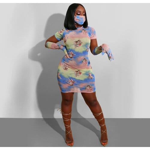 BAMBOOBOY Woman Fashion Print Contrast Color Pencil Sheath Fitted Casual Party Club Mini Dress ZL1281