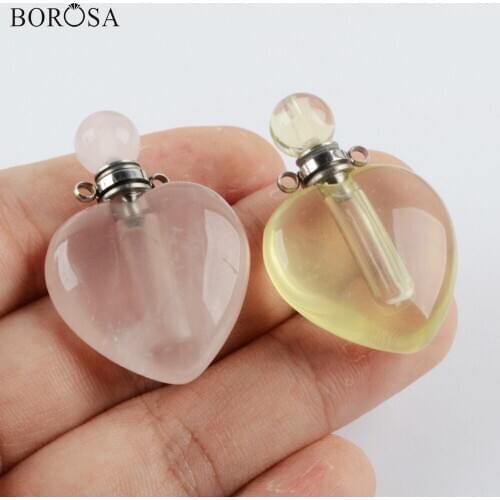 BOROSA Trendy Natural Stone Perfume Bottle Pendant Heart Shape Crystal Essential Oil Diffuser for Necklace Women Gifts WX1328