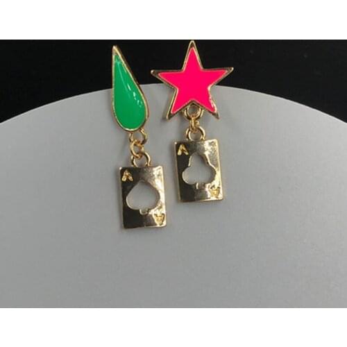 Waterdrop heart poker earrings red green dangling earring anime jewelry 2000s aesthetic cosplay accessories