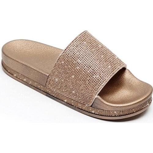 Fashion Women Slippers Crystal Flat Heel Summer Shoes Female Indoor Outside Bling Beach Slides Open Toe Rhinestone Ladies Shoe