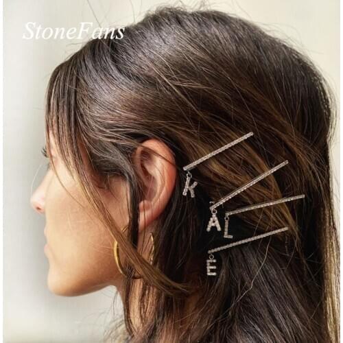 Stonefans A-Z DIY Name Custom Rhinestone Letter Hair Pins and Clips for Women Letter Pendant Bobby Pins Crystal Hair Accessories