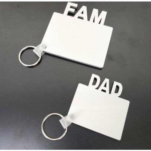 Sublimation MOM DAD FAM Keychain Fathers Mothers Day Gift Party Favor Blank MDF Custom Key Rings SN3848