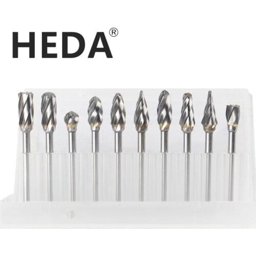 HEDA 10PCS/set 3mm shank 6mm coarse tooth carbide rotary file drill for grinding wood aluminum milling cutters