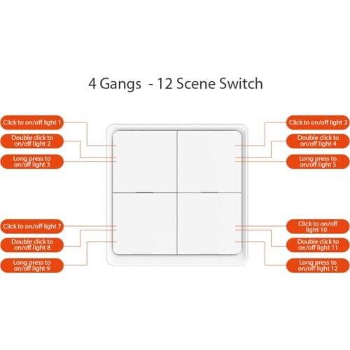 Tuya Smart ZigBee Wireless Free Sticker 4-way Panel Scene Button Switch