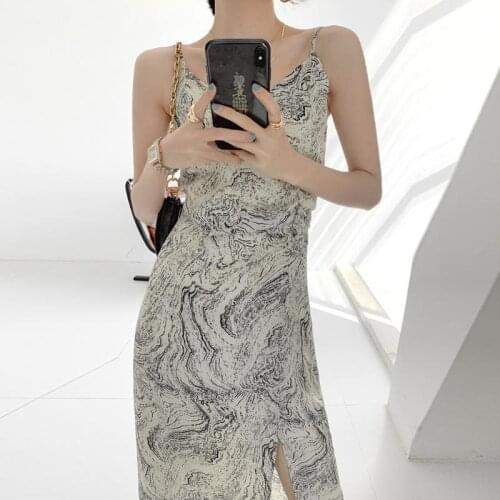 Retro Sexy Strap Dress Women Designer Elegant Fit Chic Party Night Midi Dress Casual Holiday Beach Summer Split Dress