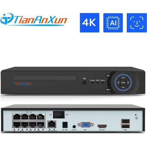 Tiananxun 4K Poe Nvr Video Recorder 8Mp Security Cctv System H.265 Audio Face Detection Network Surveillance For Ip Camera Onvif