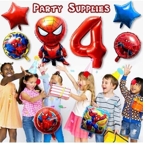 8Pcs Spider Superhero Balloons 4th Birthday Decorations for Kids Giant Number Foil Balloons Theme Birthday Party Supplies