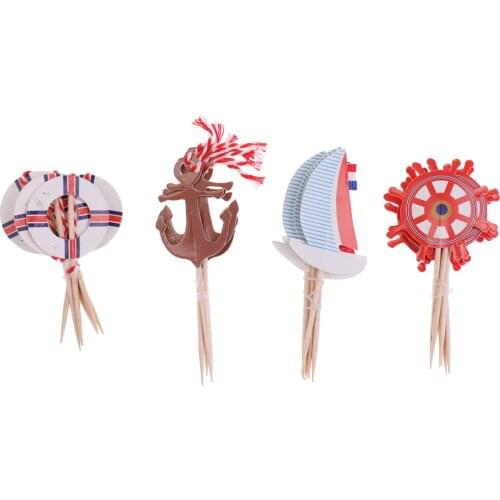 Funny 24pcs /Set Nautical Paper Cupcake Picks Cake Topper Party Cake Decor