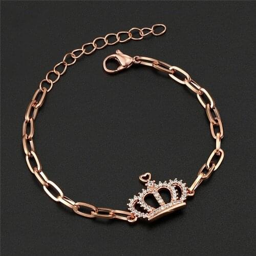 New Stainless Steel Bracelet Women Adjustable Charm Chain Bangle Jewelry Crown Zircon Bracelet Ladies Best Party Wedding Gift