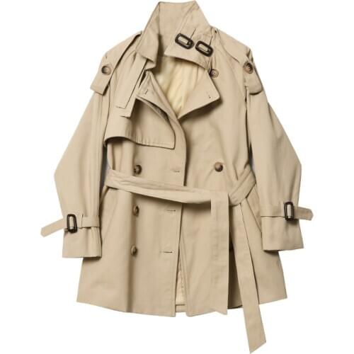 Women Khaki Bandage Double Breasted Trench Coat New Label Long Sleeve Looase Fit Windbreaker 2020 Fashion Autumn Clothing