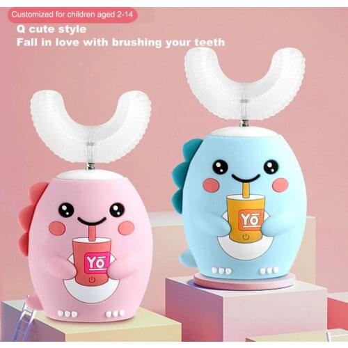 Ultrasonic Toothbrush Cartoon Dragon 360 Degree Cleaning Simple Operation Kids Silicon Automatic Ultrasonic Teeth Brush for Home