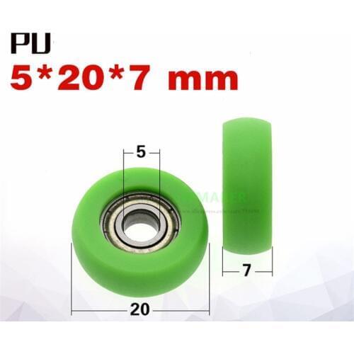 1pcs 5*20*7mm PU rubber wheel, spherical guide wheel, silent roller, 695zz bearing, green color , door and window wheel