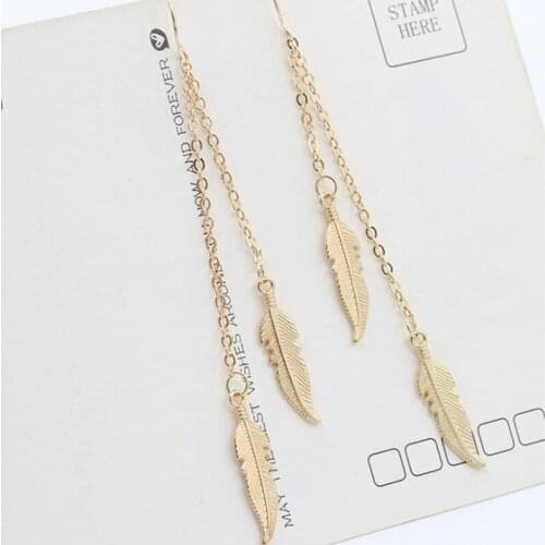 1Pair Earrings Jewelry Fashion Personality Metal Drop Earrings for Women Long Tassel Feather Dangle Earing Brincos femininos