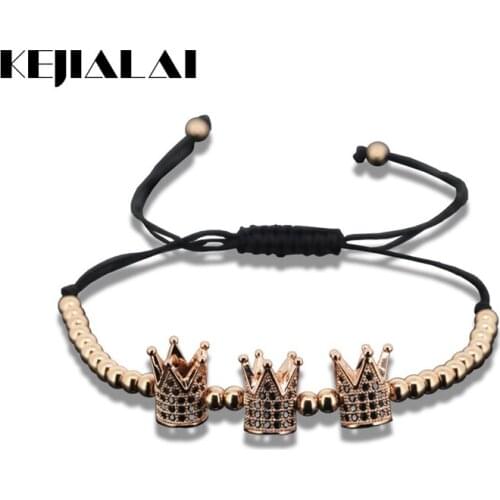 1pcs 2017 Brand Anil Arjandas Round Bead Men Macrame Bracelet Charm Micro Pave CZ Rose Gold Crown WoMen Macrame Bracelet