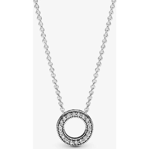 100% Real 925 Sterling Silver Pave Circle Collier Pendant Necklace for Women S925 Fine Jewelry Clear CZ Necklaces & Pendants
