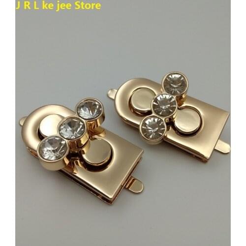 2pcs/10pcs/30pcs Gold Purse Handmade Twist Turn Lock DIY Purse Bag Handbag Clasps fashion Diamond inlaid decorative lock