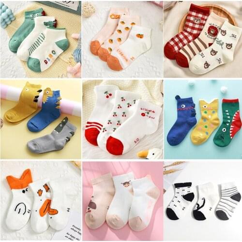 3 Pair/Lot Kids Soft Cotton Socks Boy Girl Baby Cute Cartoon Warm Stripe Fashion Sport for Spring Summer Autumn Winter Children