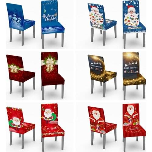 6Pcs Christmas Chair Cover Seat Cover Stretch Case Fit Large Family Xmas Stretch High Back Slipcovers Home Banquet Decoration