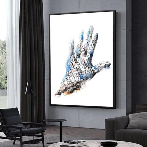 Abstract Hand Wall Art Paintings On Canvas Graffiti Art City Landscape Posters and Prints Decorative Pictures For Home Design