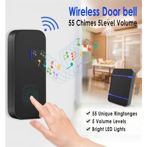 EU/AU/UK/US Plug Wireless Doorbell Waterproof IP55 Dust-proof Door Bell 300M Range Remote Cordless Door Ring 55 Chimes Rings