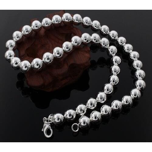 Fine 925 Sterling Silver Classic 10MM Smooth Beads chain Necklaces for Women wedding Christmas Gifts charms Fashion Jewelry