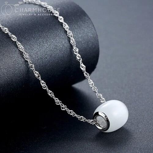 Pure Silver Necklaces For Women Opal Beads Pendant & Necklace Chain Choker Collier Mujer Rhinestone Jewelry Accesories Gifts