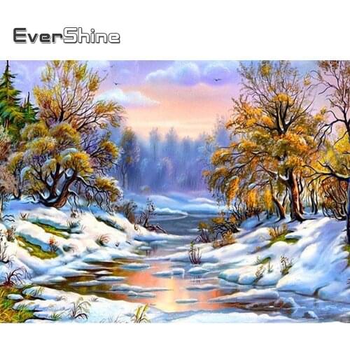 EverShine Diamond Mosaic Landscape Needlework Full Drill Square Diamond Painting Winter Tree Mosaic Art Cross Stitch Home Decor