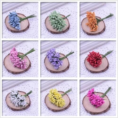 12pcs Beautiful Foam Stamens Artificial Flowers Bouquet For Wedding Pistil Decoration DIY Wreath Gift Scrapbooking Craft Flowers