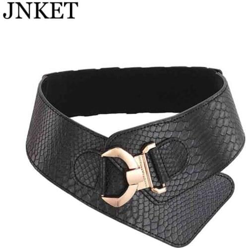 JNKET Womens Snake Pattern Belt Wide Waist Belt Elastic Stretch Cinch Belts with Interlock Buckle
