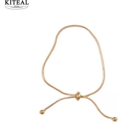 KITEAL Newest Arrival 18KGP Gold Filled 22CM bracelets amp bangles for female geometric and Bow anchor wedding