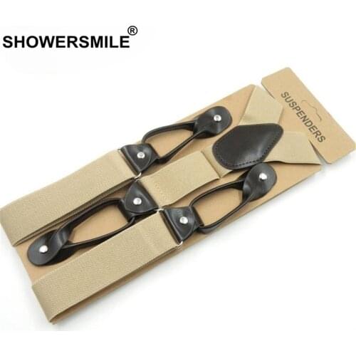 Button Khaki Suspenders Wide MenS Braces Leather Vintage Pants Strap Belt For Trouser Solid Navy Gray Burgundy Brown 120*3.5cm