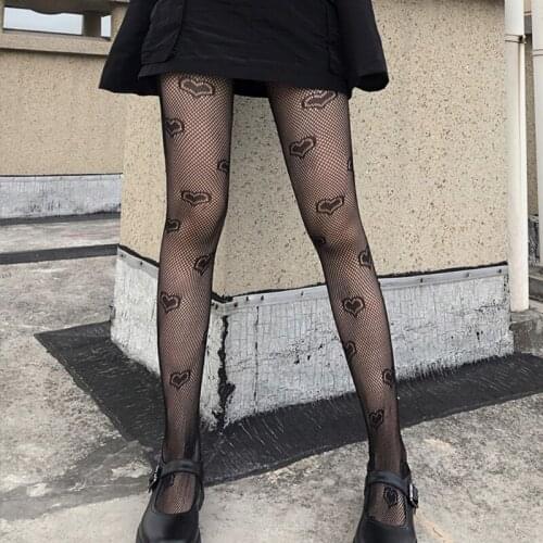 Pantyhose Women Sexy Hollow Out Fishnet Black Pantyhose Heart Jacquad Tights Stockings