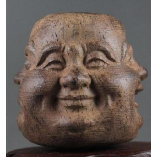 Collectibles Chinese Hand Carved wooden Tibetan Buddhism Buddha head Statues