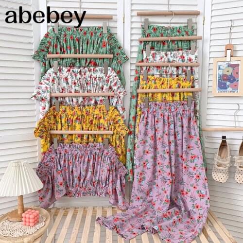 Fashion slash neck flared sleeve floral short Shirt Top + high waist casual wide leg Pants 2-piece set 2021 New Summer