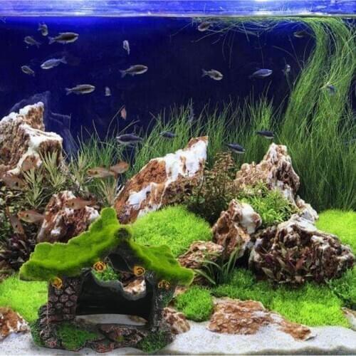 Flocking House Cabin Aquarium Fish Tank Landscaping Decoration Vintage Resin Aquarium Landscaping