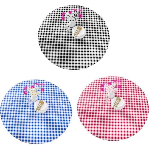 Retro Moroccan Trellis Patterns Round Table Cloth PVC Waterproof Oil-proof Elastic Table Protective Cover With Elastic Band