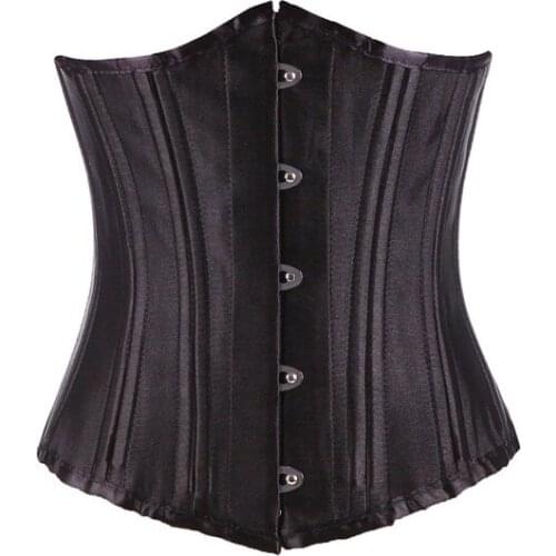Summer Ladies Sexy Corset Pure Black Satin Corset Spiral Steel Corset Corset XL 6XL