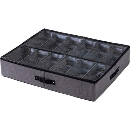 New Underbed Shoe Storage Bag with Clear Lid, 12 Dividers Under Bed Shoes Tidy Organiser, Foldable Fabric Holder Closet Organize