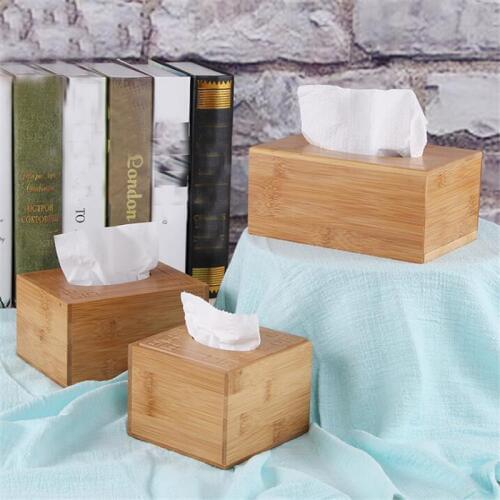 Fashion Style Bamboo Square Tissue Box Creative Seat Type Roll Paper Tissue Canister Eco-Friendly Wood Table Decor