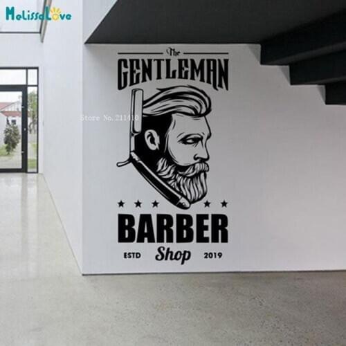 The Gentlman Barber Custon Year Wall Stickers Barbershop Professional Decals Removable Window Decor Poster Vinyl YT5504