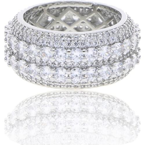 New arrived wide band women wedding ring with bling cz paved hollow luxury engagement ring jewelry for lady women gift
